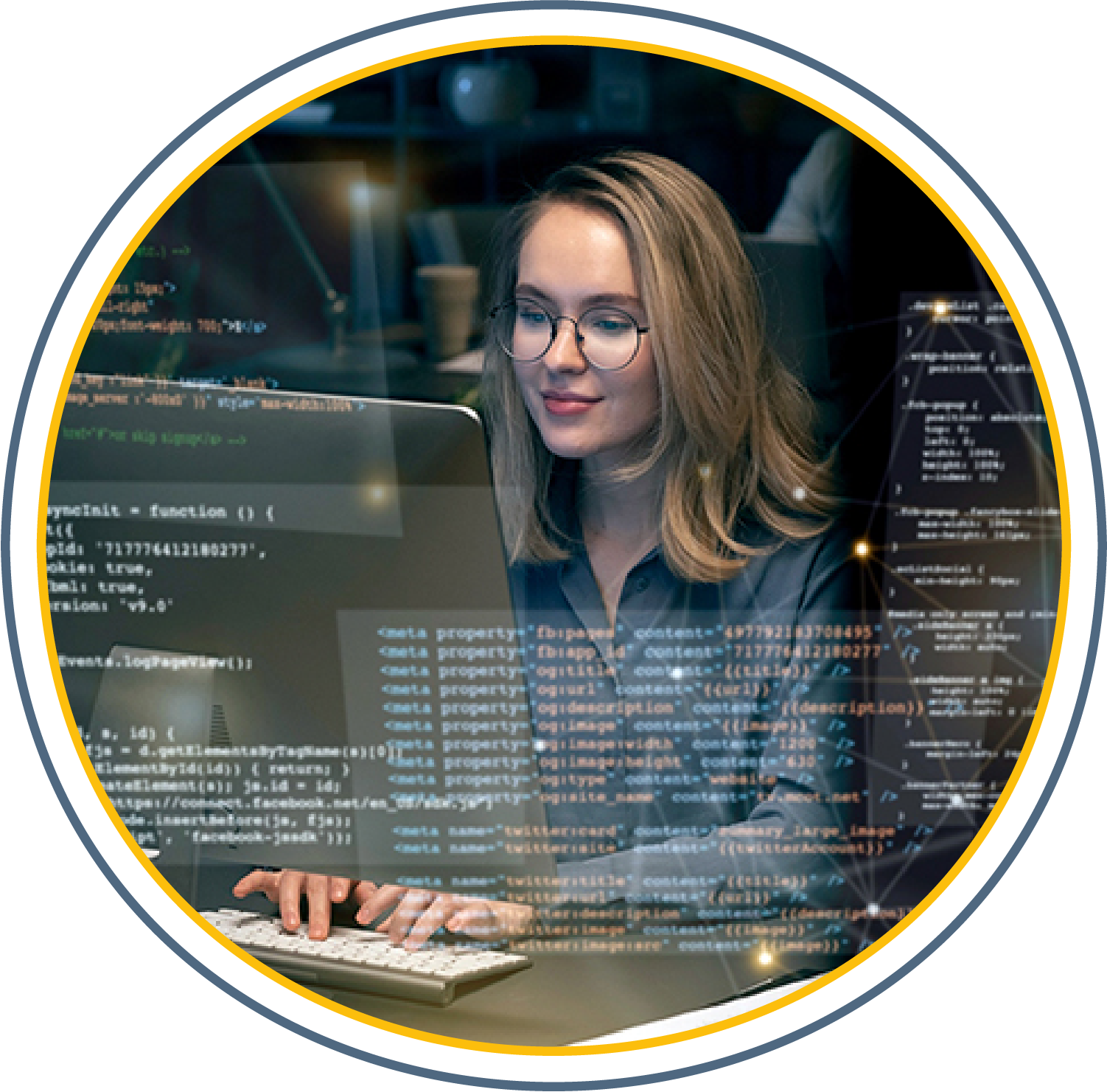 Close-up of an employee working on a computer.